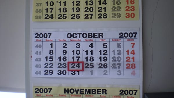 A paper wall calendar hanging flat with a full month of dates showing