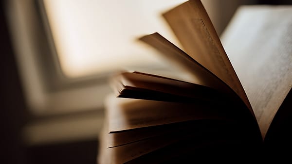 The yellowed page of an old book photographed in close-up, its edges soft